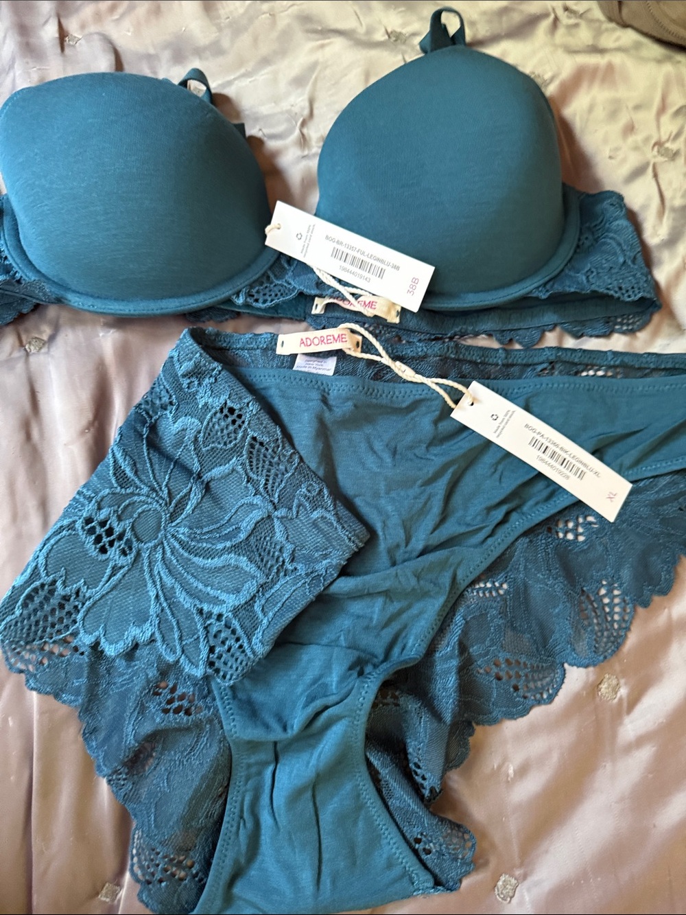 Adore Me Teal Lace Push-Up Bra & Lace Bikini Set